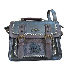 Cotton Road Faux Leather Brown Black Satchel Crossbody Bag Embossed.